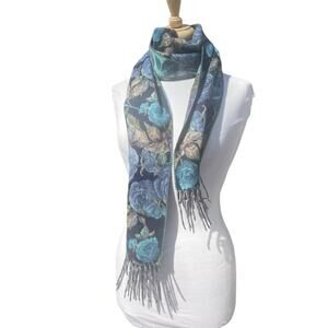 CASHMINK Floral Wrap Scarf w Fringe Hem